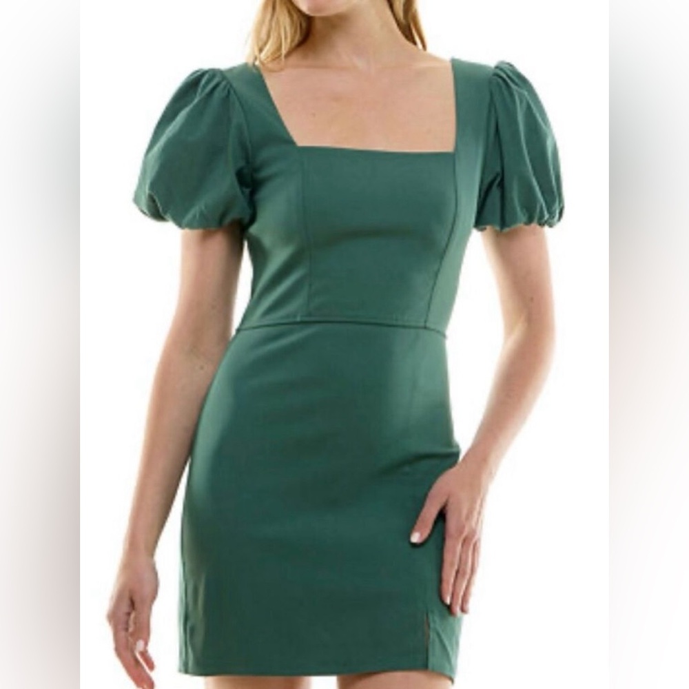 👗TRIXXI Green Mini Dress with Puff Sleeves Sz M